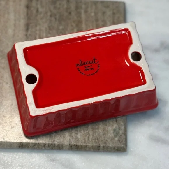 Ceramic Egg Dish “biscuit” Brand Red 1/2 dozen eggs - Picture 5 of 6